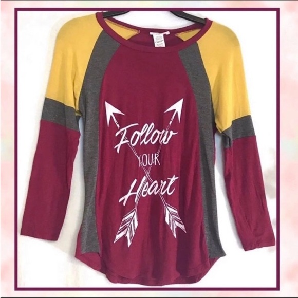 EUC JRS S FOLLOW YOUR HEART GRAPHIC T SHIRT RED & YELLOW ATHLEISURE STREETWEAR - Picture 3 of 12